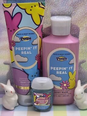 Bath Body Works Peeps Peepin' It Real Body Wash, Cream & Pocketbac 3pc Set NEW